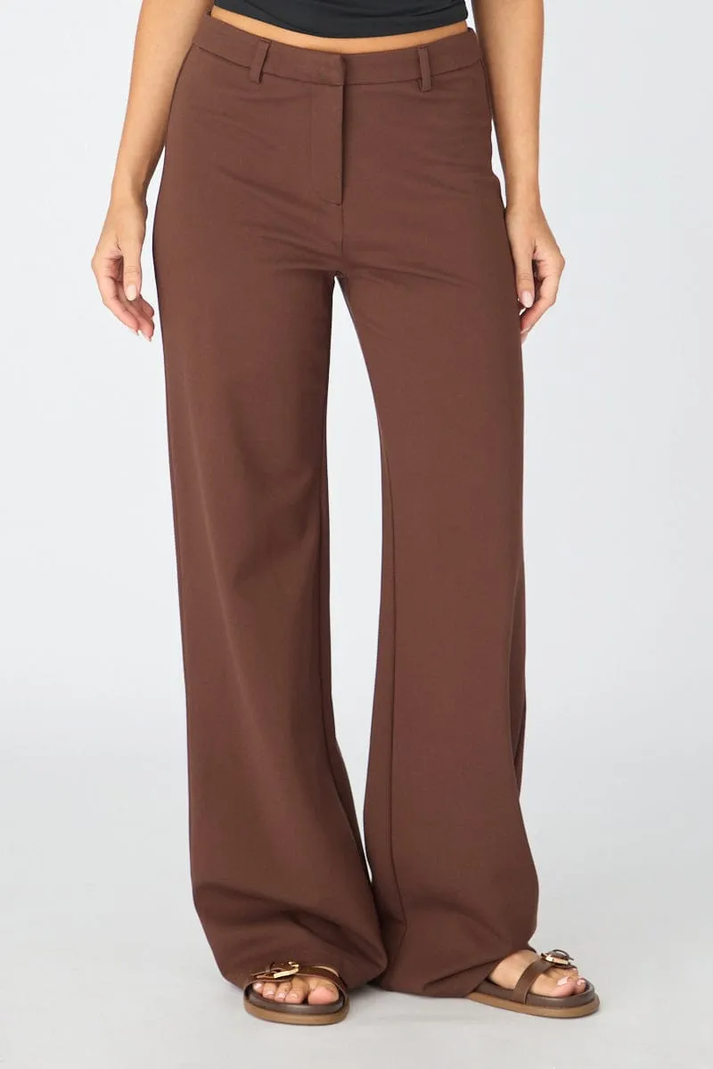 Brown Straight Leg Pants Ponte sold by Ally Fashion product image thumbnail 2