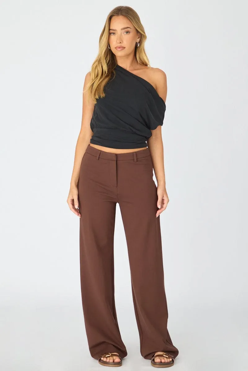 Brown Straight Leg Pants Ponte sold by Ally Fashion product image thumbnail 3