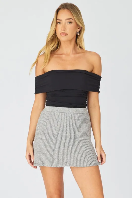 Grey Knit Skirt Elastic Waist Mini Ribbed made by Ally Fashion