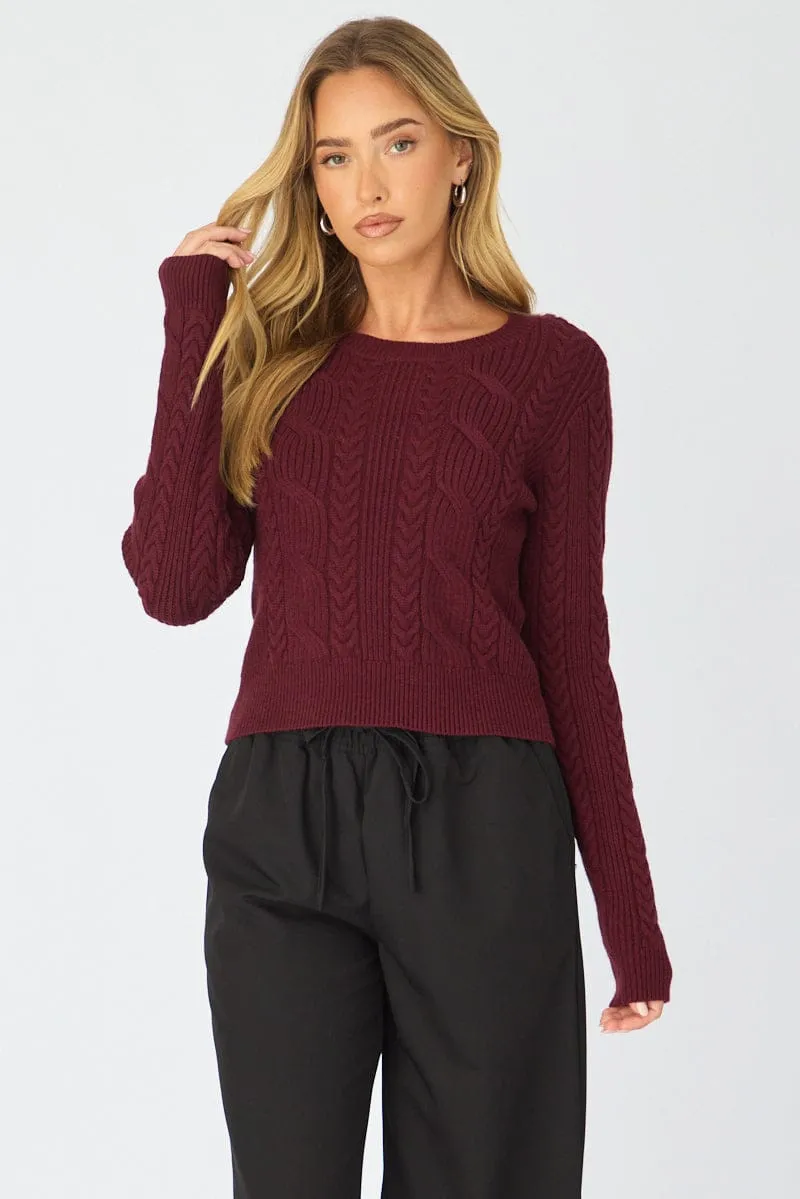 Red Cable Knit Top Long Sleeve Crew Neck sold by Ally Fashion product image thumbnail 3