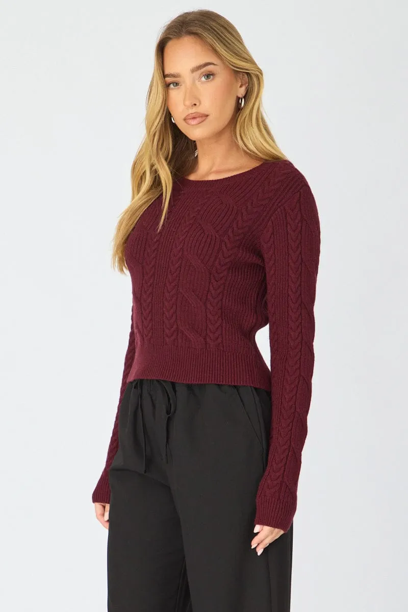 Red Cable Knit Top Long Sleeve Crew Neck sold by Ally Fashion product image thumbnail 4