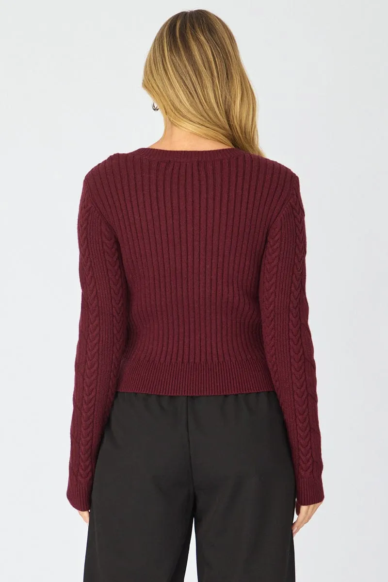 Red Cable Knit Top Long Sleeve Crew Neck sold by Ally Fashion product image thumbnail 5