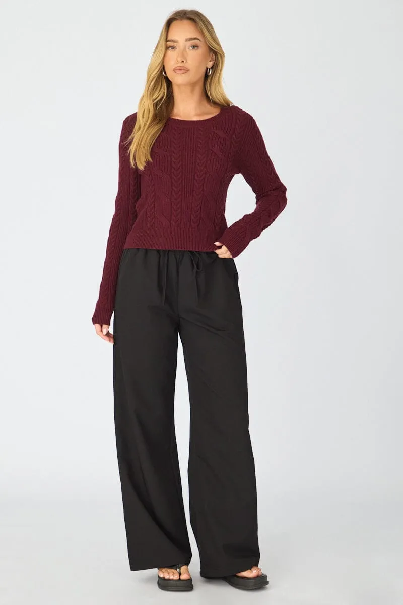 Red Cable Knit Top Long Sleeve Crew Neck sold by Ally Fashion product image thumbnail 2