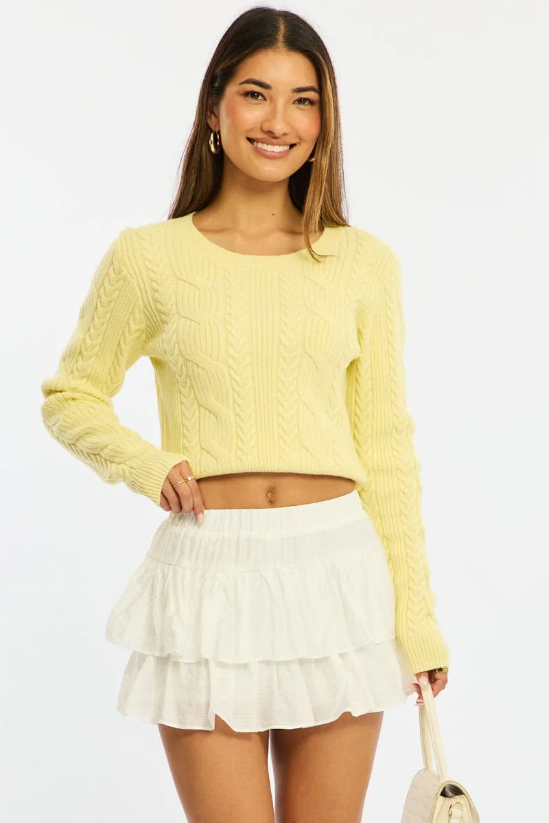 Yellow Cable Knit Top Long Sleeve Crew Neck sold by Ally Fashion