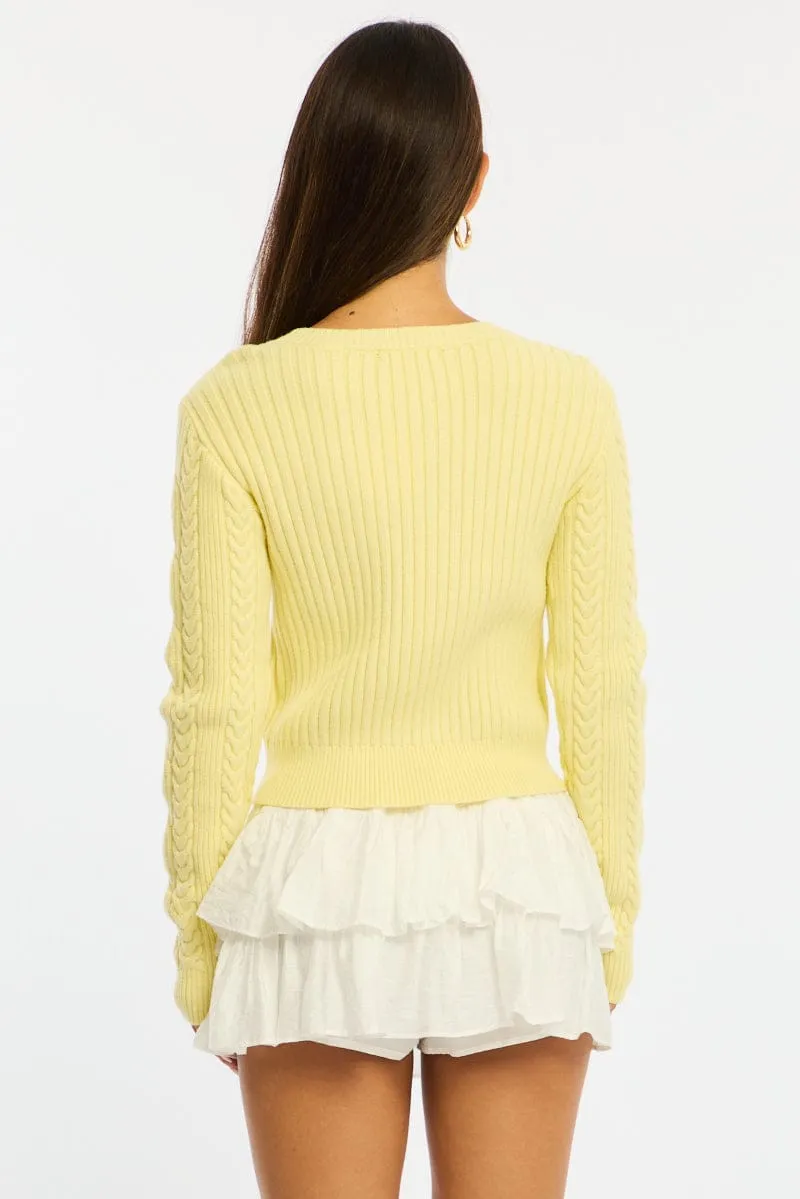Yellow Cable Knit Top Long Sleeve Crew Neck sold by Ally Fashion product image thumbnail 5