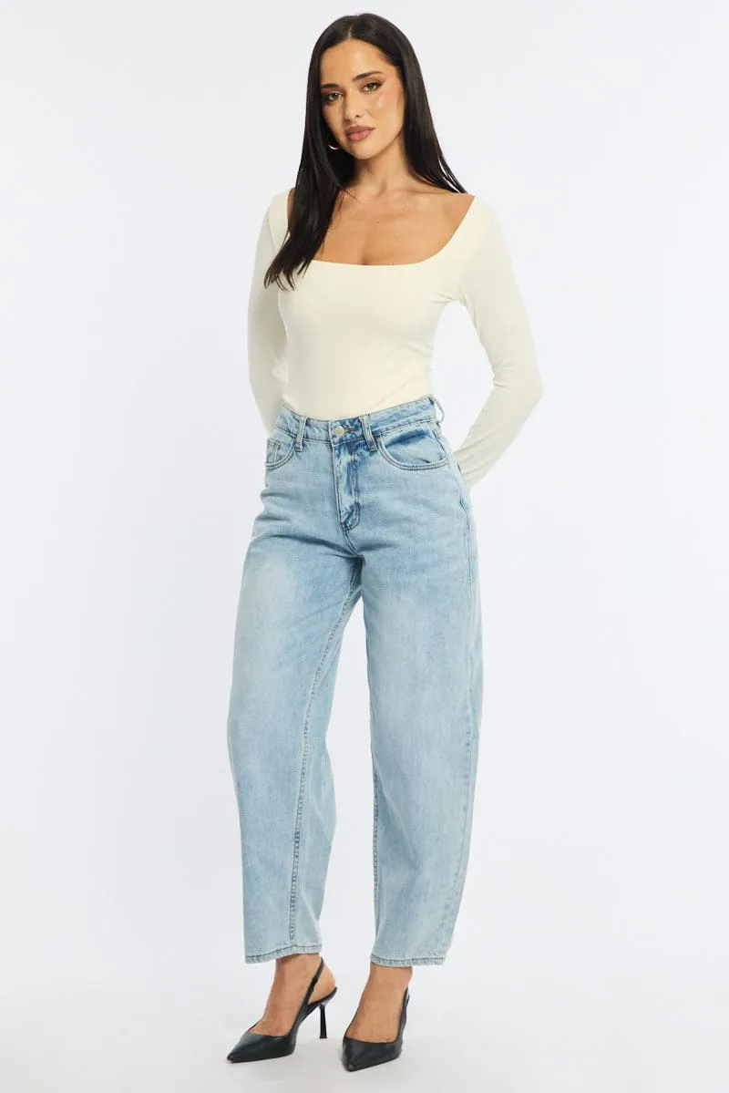 Denim Barrel Leg Jeans Mid Rise sold by Ally Fashion