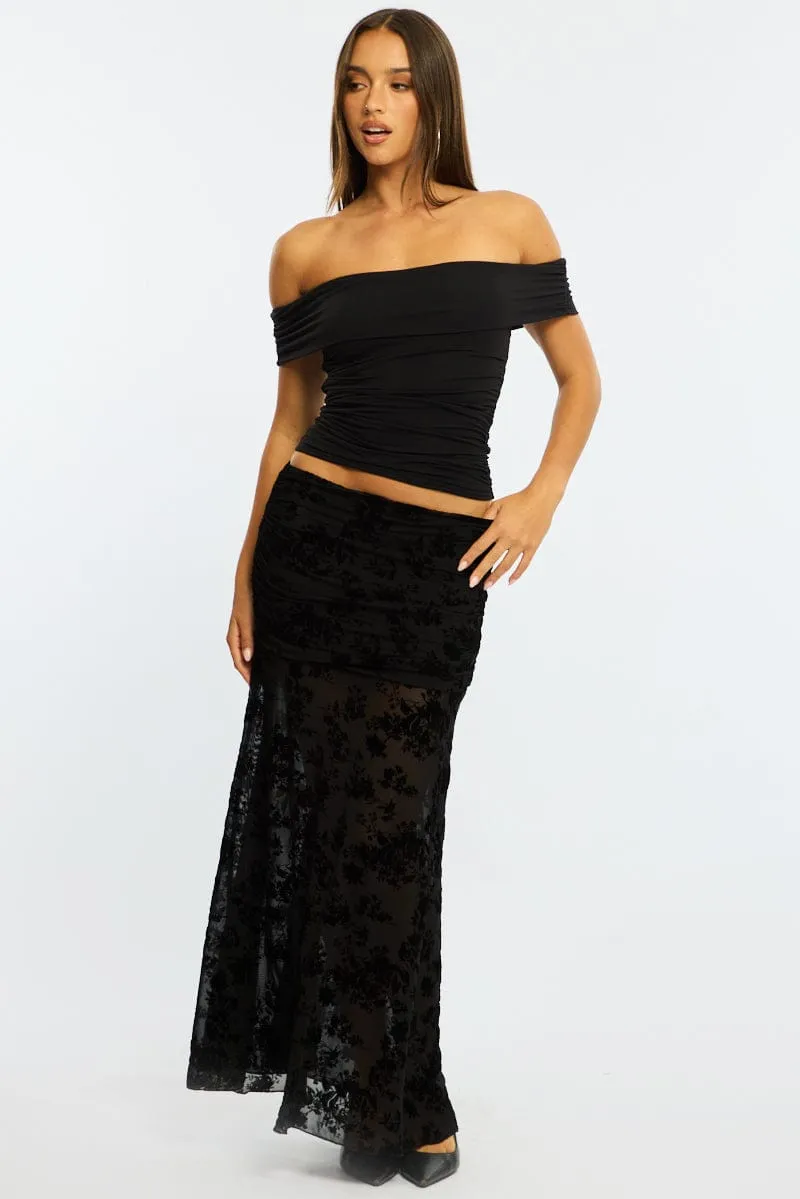 Black Maxi Skirt High Waisted Fit & Flare Burnout sold by Ally Fashion product image thumbnail 3