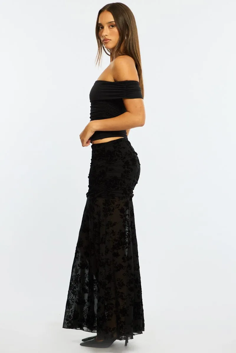 Black Maxi Skirt High Waisted Fit & Flare Burnout sold by Ally Fashion product image thumbnail 4