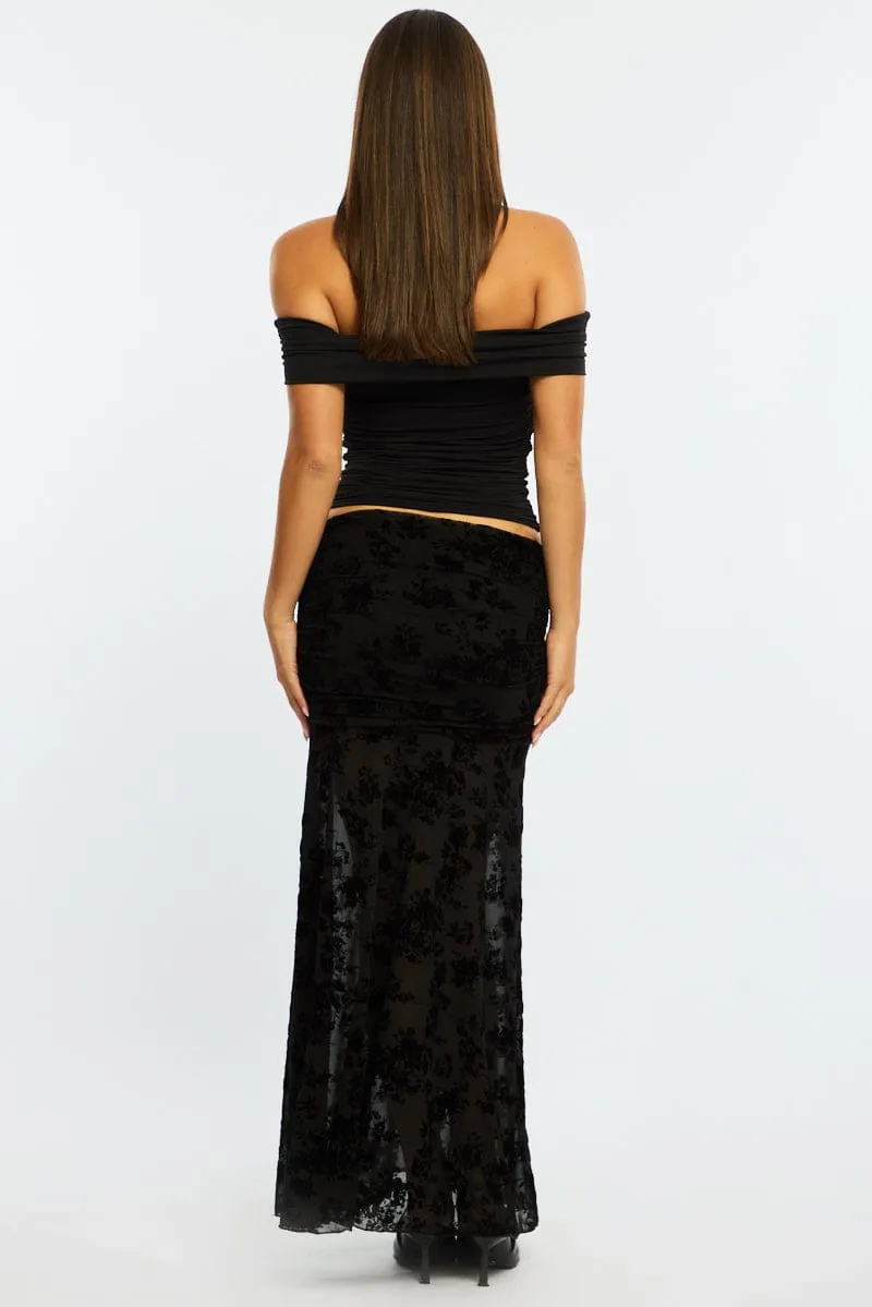 Black Maxi Skirt High Waisted Fit & Flare Burnout sold by Ally Fashion product image thumbnail 5