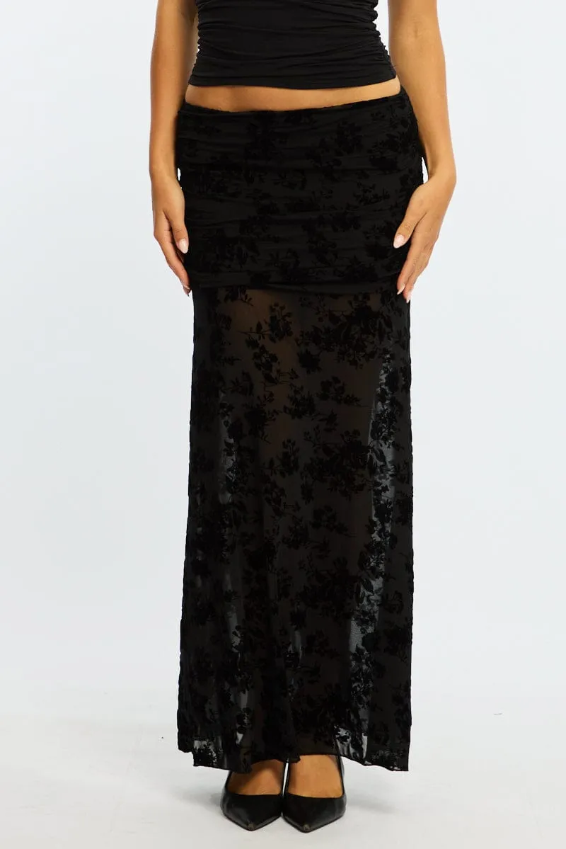 Black Maxi Skirt High Waisted Fit & Flare Burnout sold by Ally Fashion product image thumbnail 2