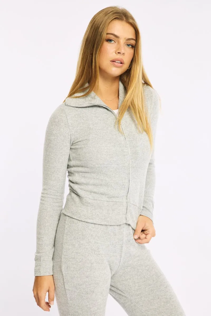 Grey Zip Through Cardigan Soft Touch sold by Ally Fashion product image thumbnail 3