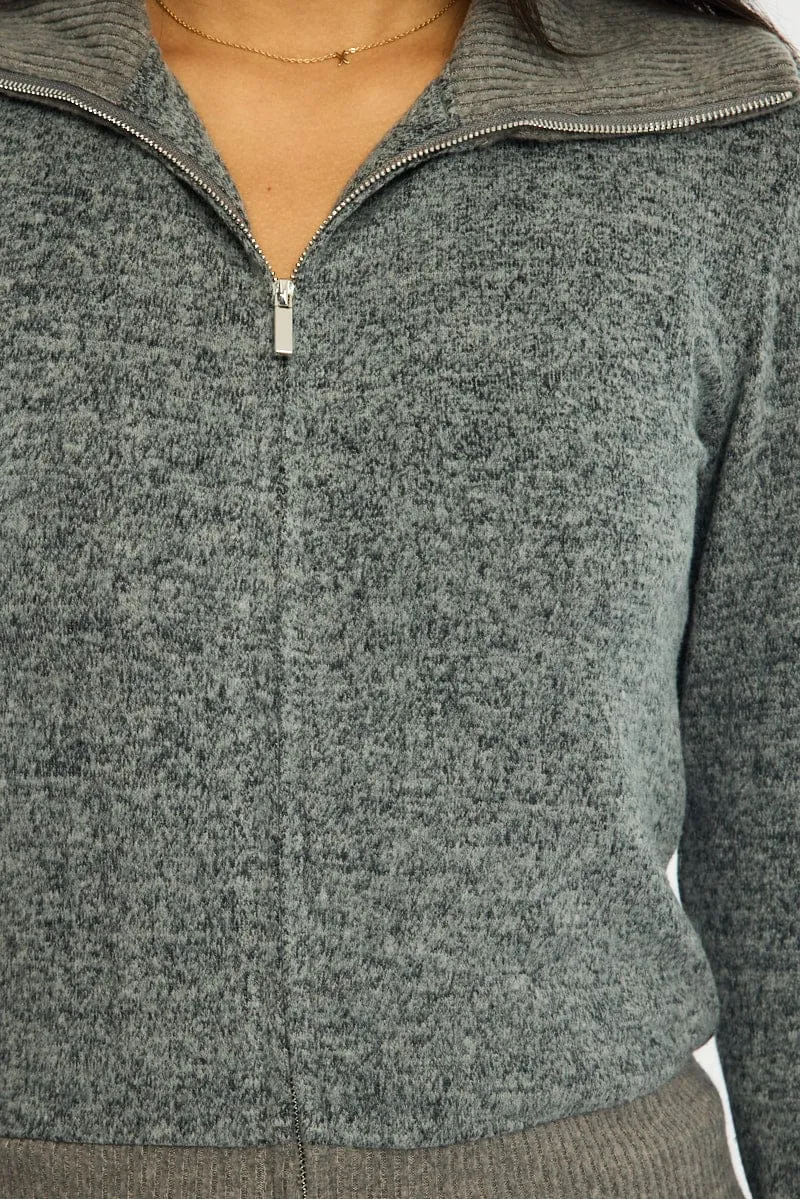 Grey Zip Through Cardigan Soft Touch sold by Ally Fashion product image thumbnail 5