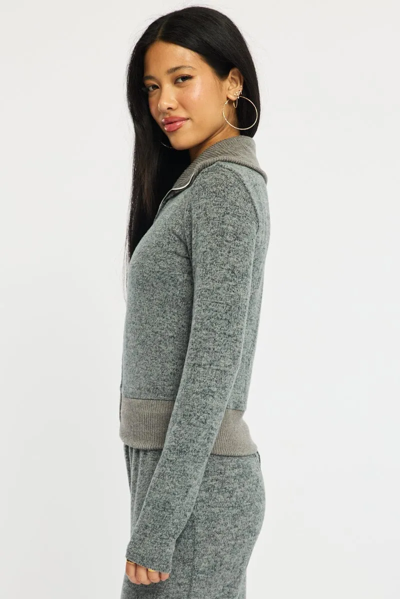 Grey Zip Through Cardigan Soft Touch sold by Ally Fashion product image thumbnail 3