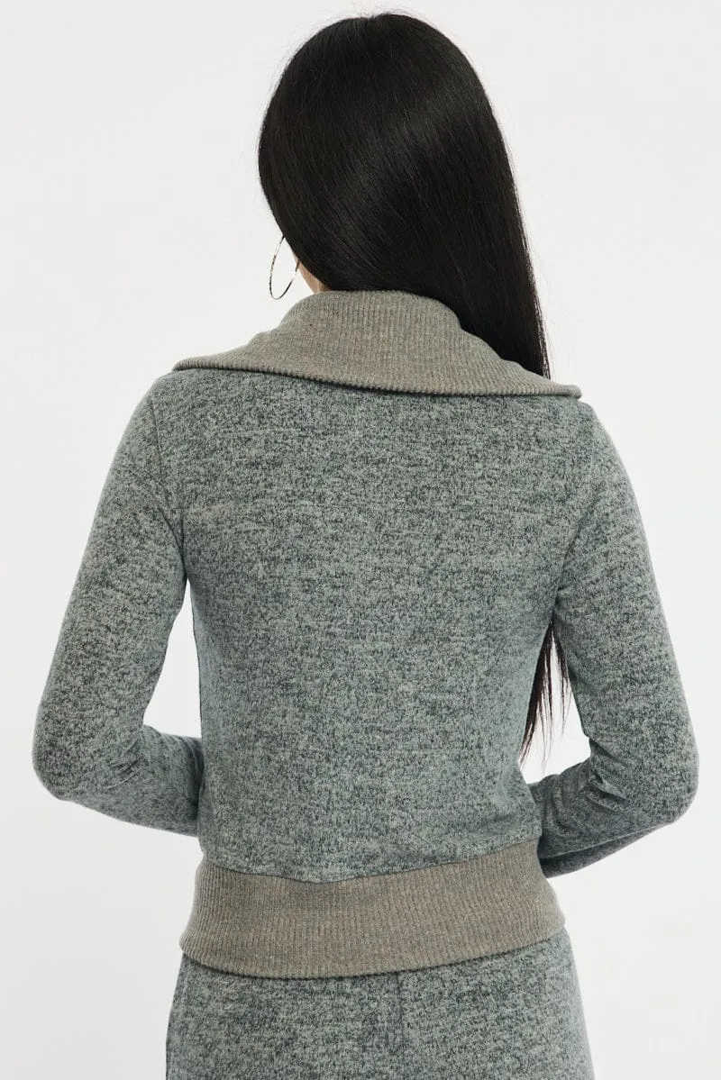 Grey Zip Through Cardigan Soft Touch sold by Ally Fashion product image thumbnail 4