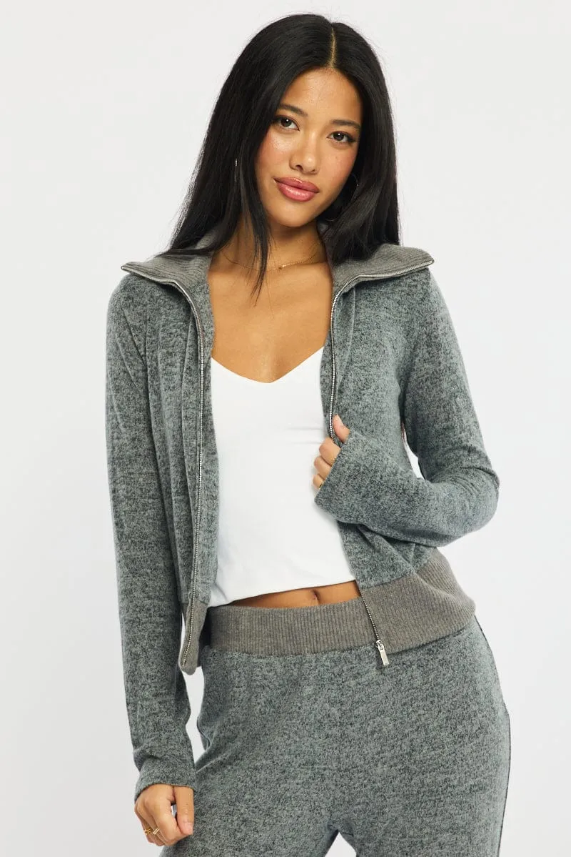 Grey Zip Through Cardigan Soft Touch sold by Ally Fashion