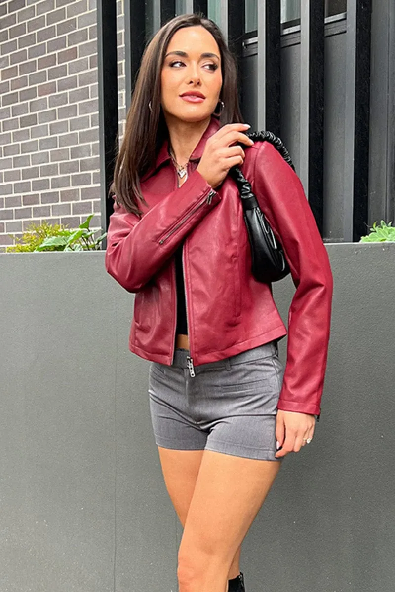 Red Faux Leather Jacket Long Sleeve sold by Ally Fashion product image thumbnail 3