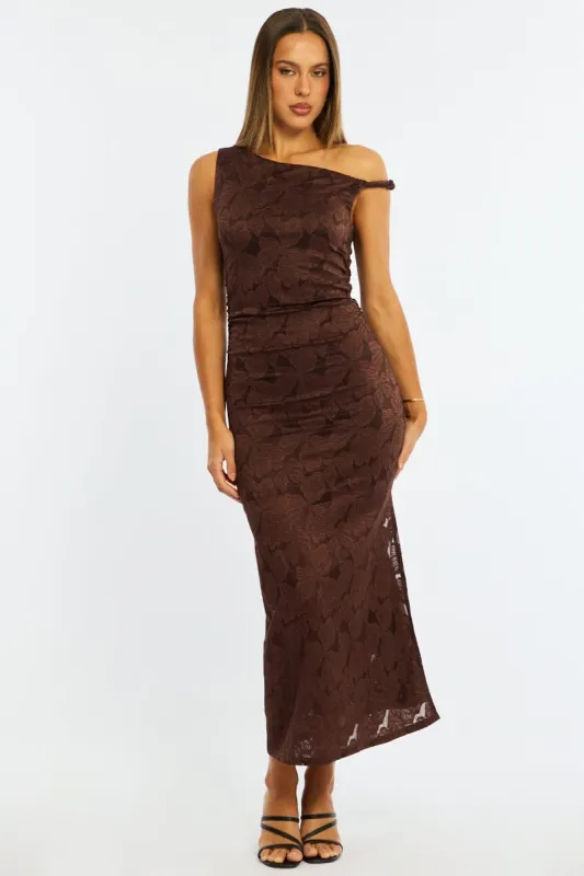Brown Off Shoulder Midi Dress made by Ally Fashion