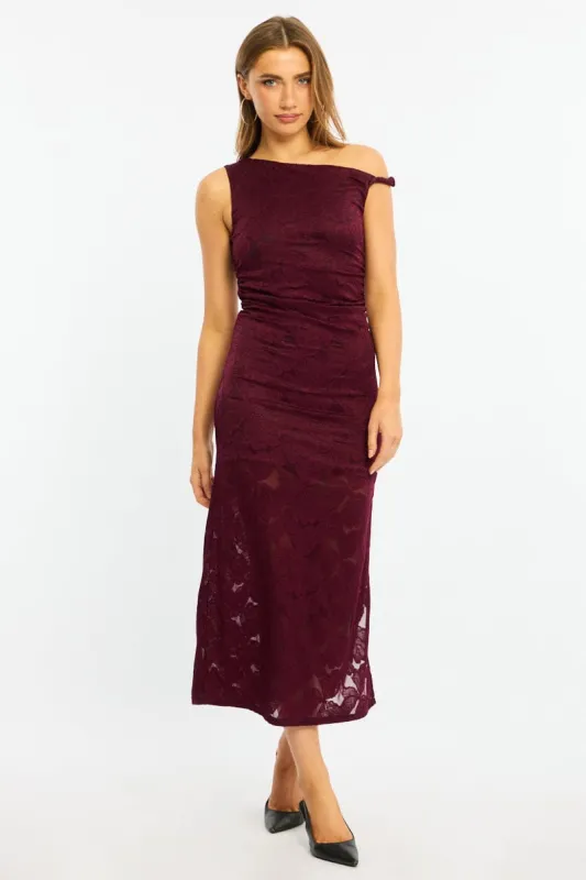 Red Off Shoulder Midi Dress made by Ally Fashion