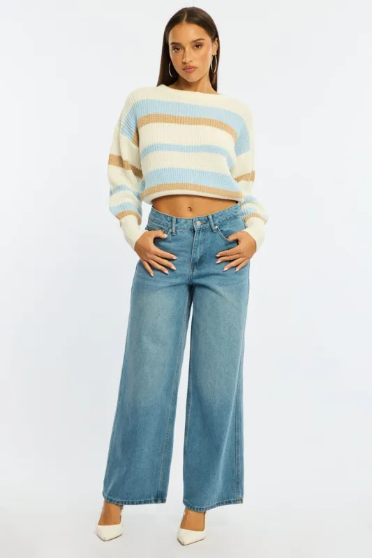 Denim Denim Wide Leg Jean Mid Rise made by Ally Fashion