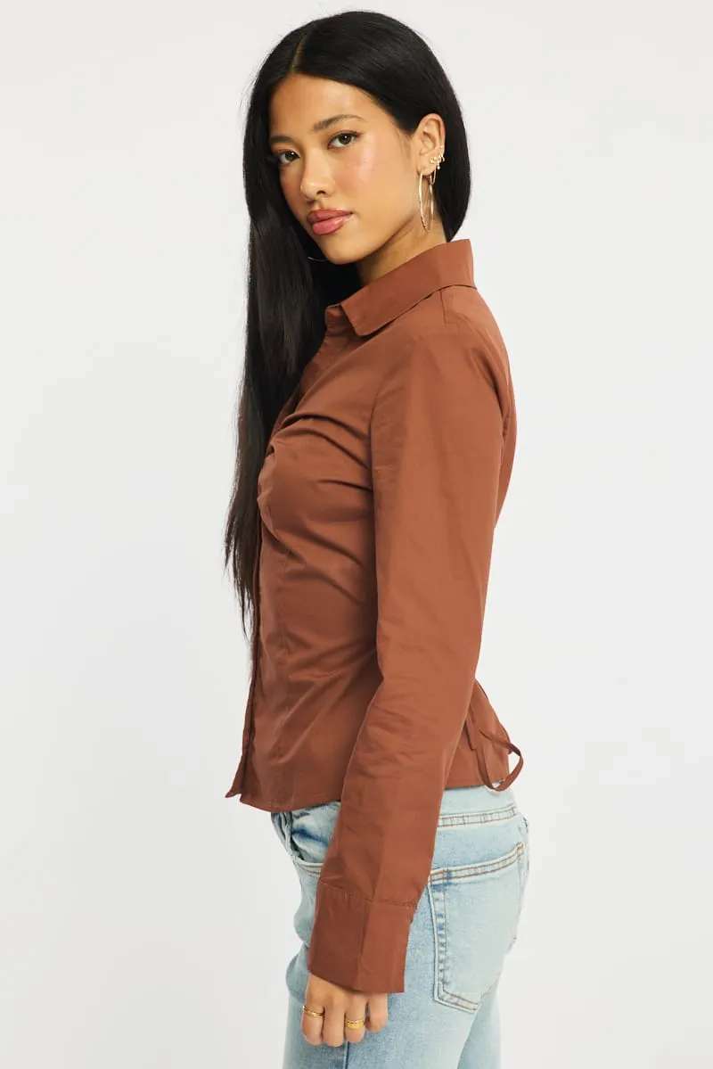 Brown Skinny Fit Long Sleeve Collared Shirt sold by Ally Fashion product image thumbnail 3