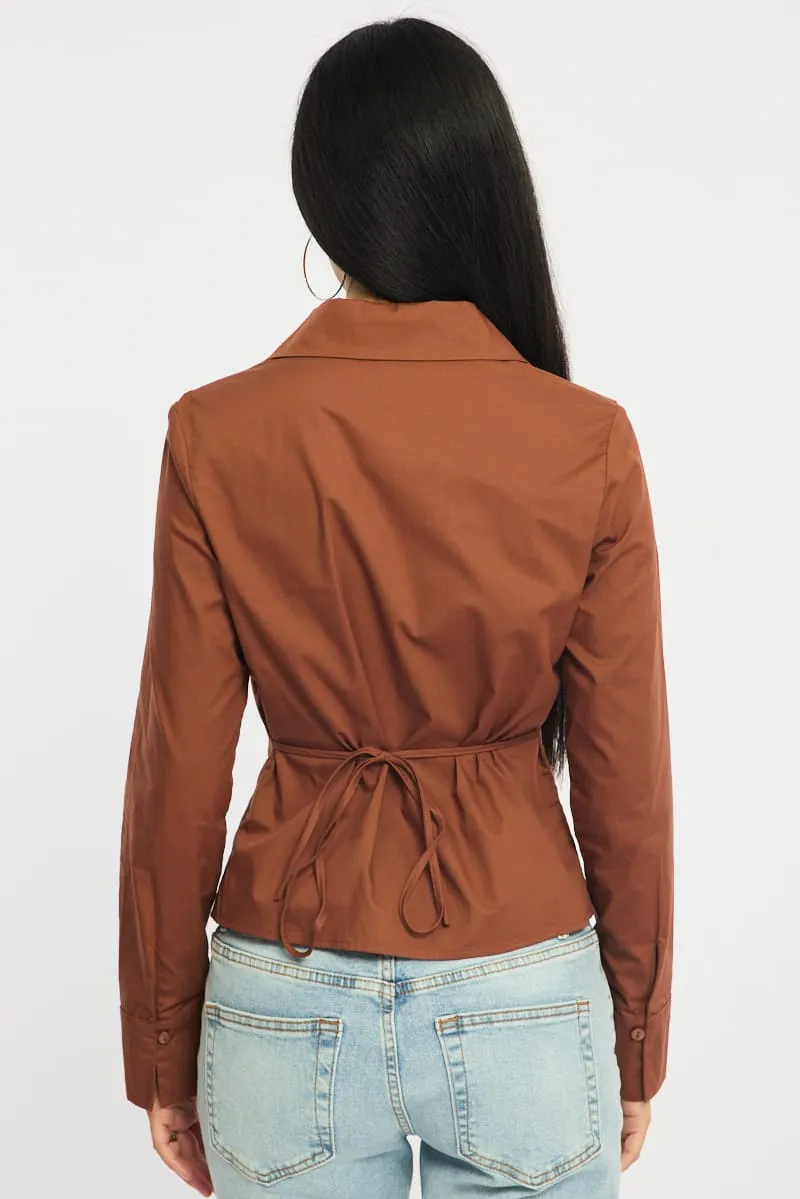 Brown Skinny Fit Long Sleeve Collared Shirt sold by Ally Fashion product image thumbnail 4