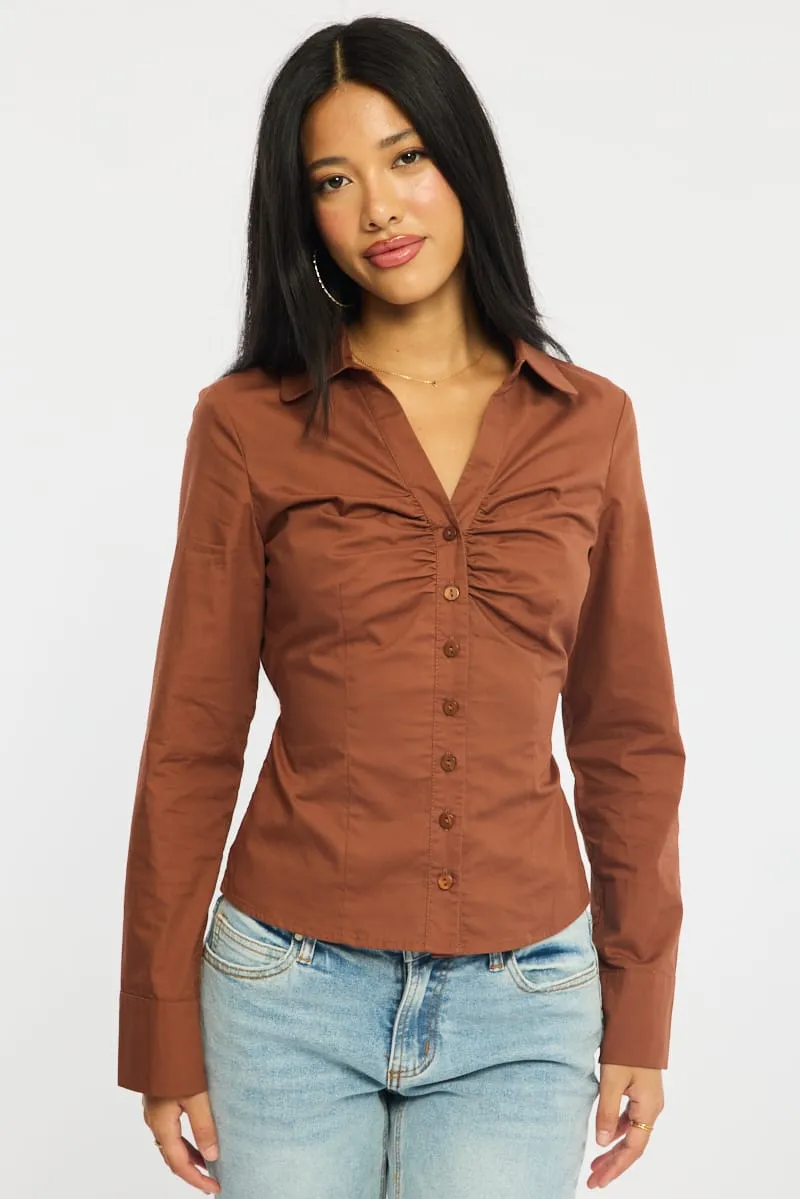 Brown Skinny Fit Long Sleeve Collared Shirt sold by Ally Fashion product image thumbnail 2