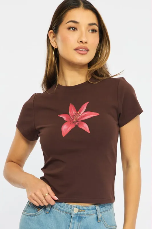 Brown Graphic Tee Short Sleeve made by Ally Fashion