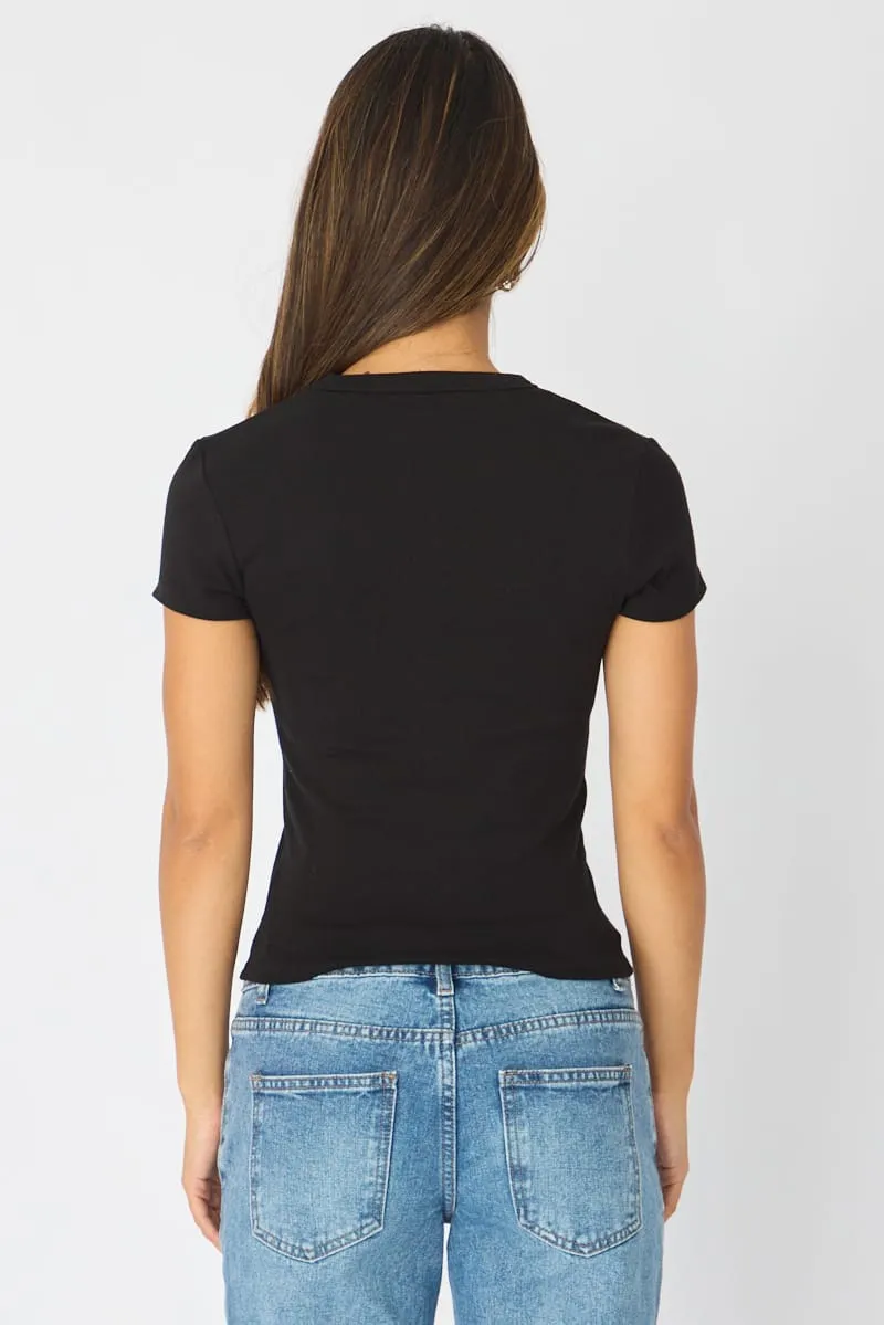 Black T-shirt Short Sleeve Crew Neck sold by Ally Fashion product image thumbnail 5