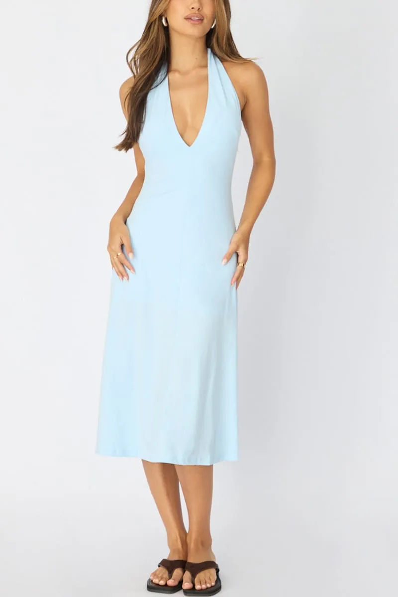 Blue Midi Dress Deep V-neck sold by Ally Fashion