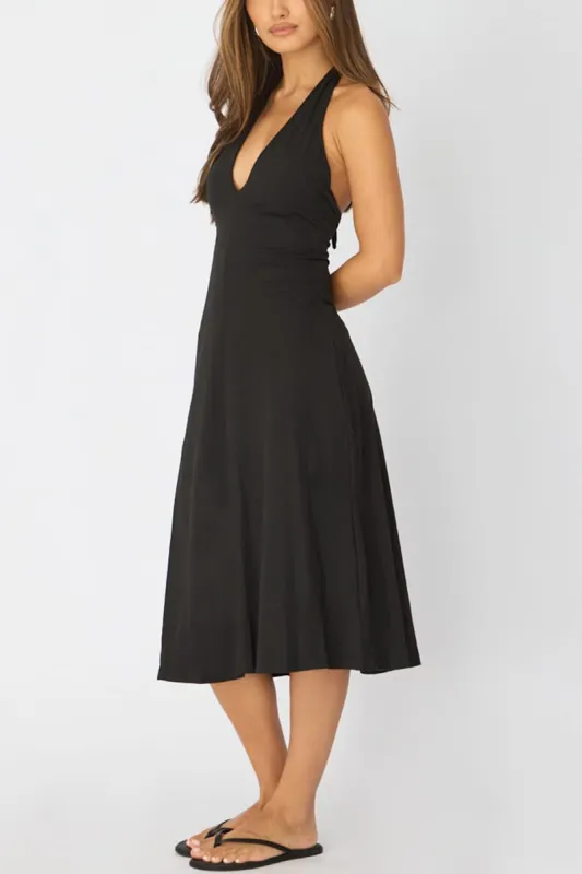 Black Midi Dress Deep V-neck made by Ally Fashion