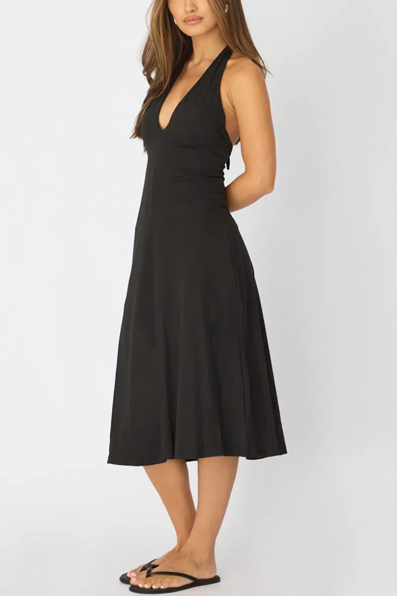 Black Midi Dress Deep V-neck sold by Ally Fashion