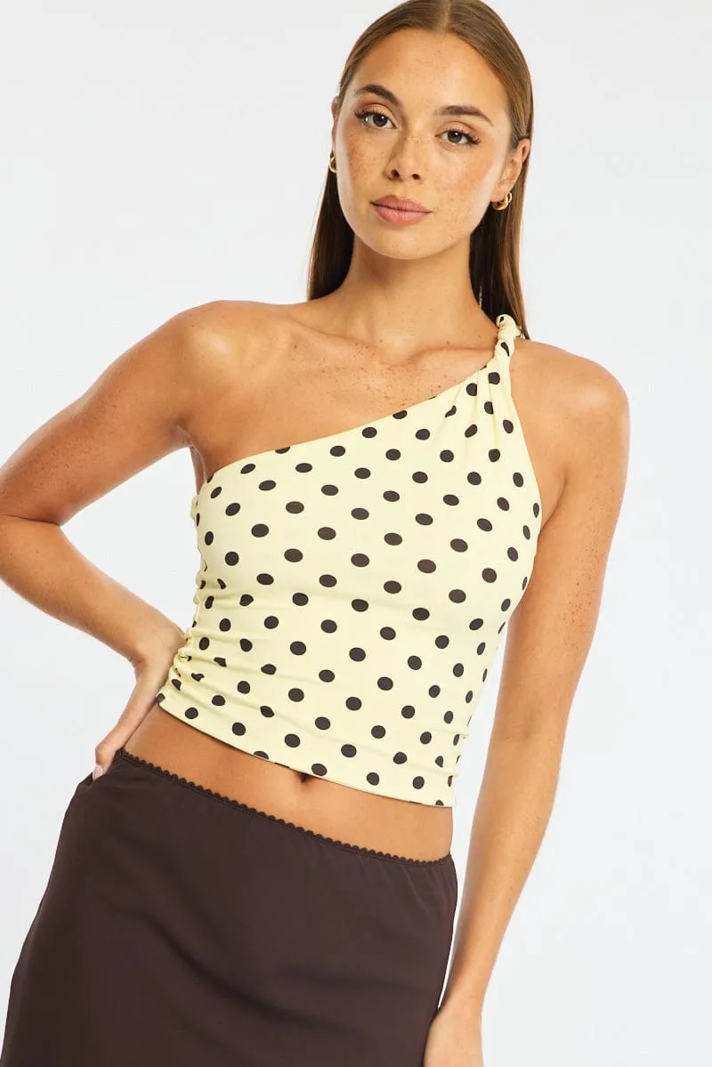 Yellow Polka Dot One Shoulder Top sold by Ally Fashion product image thumbnail 4