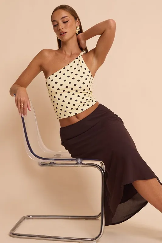 Yellow Polka Dot One Shoulder Top made by Ally Fashion