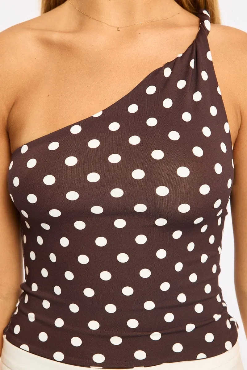 Brown Polka Dot One Shoulder Top sold by Ally Fashion product image thumbnail 5
