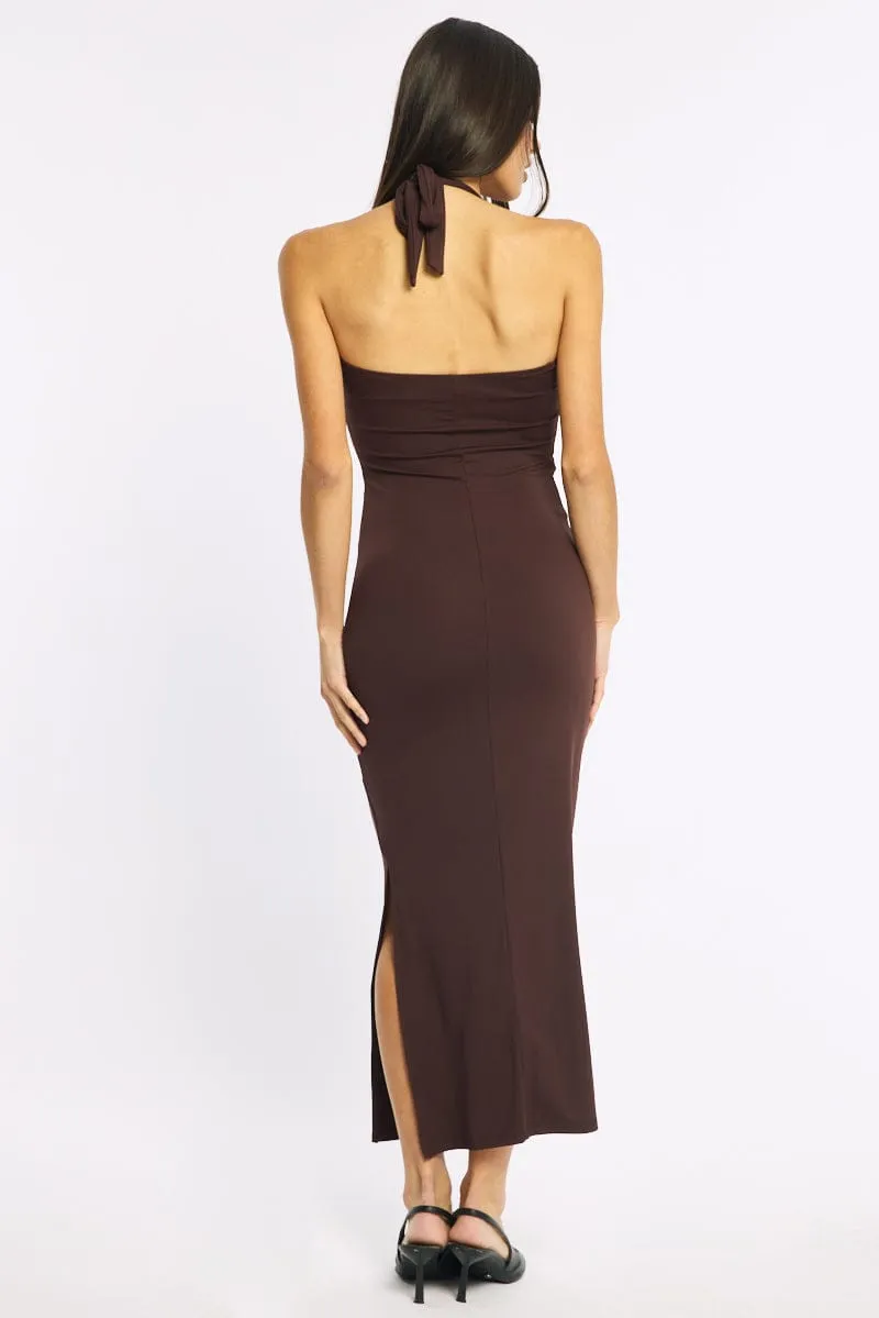 Brown Bodycon Dress Halter Neck sold by Ally Fashion product image thumbnail 4