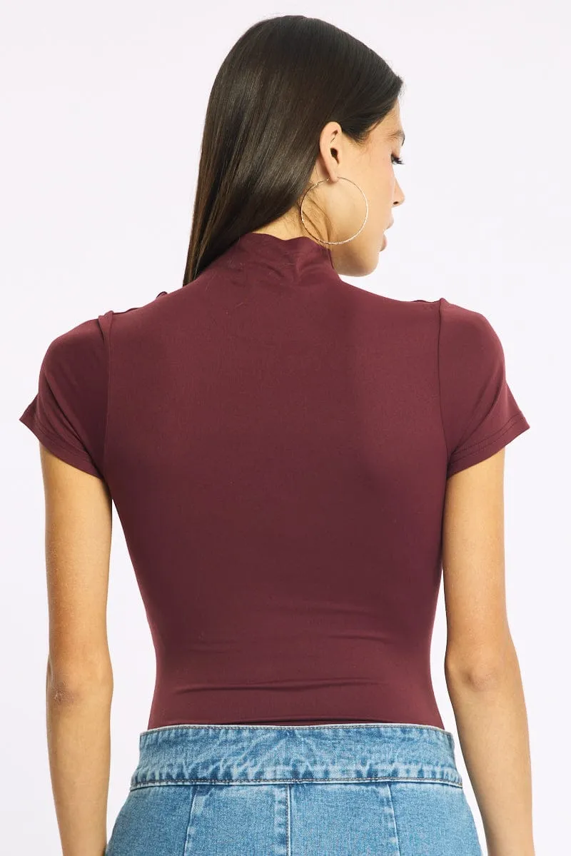 Red Short Sleeve High Neck Bodysuit sold by Ally Fashion product image thumbnail 4