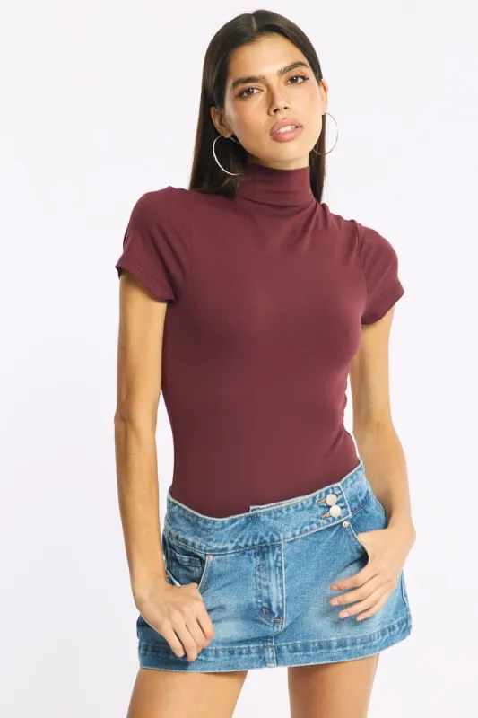 Red Short Sleeve High Neck Bodysuit made by Ally Fashion