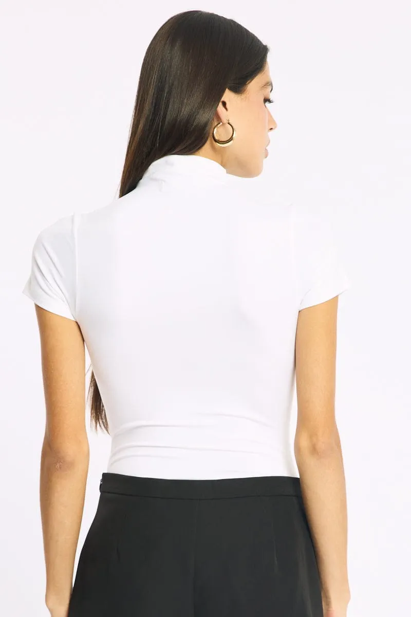 White Short Sleeve High Neck Bodysuit sold by Ally Fashion product image thumbnail 4