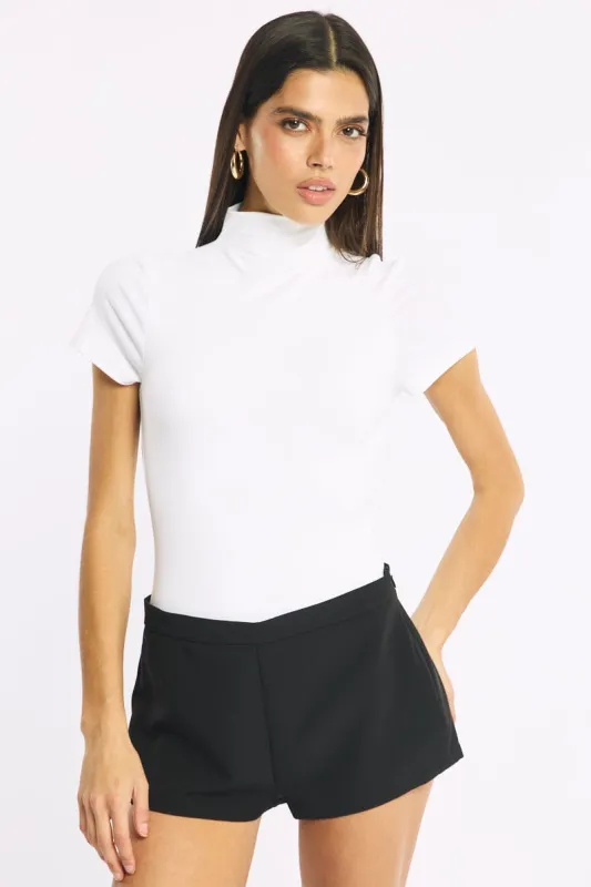 White Short Sleeve High Neck Bodysuit made by Ally Fashion