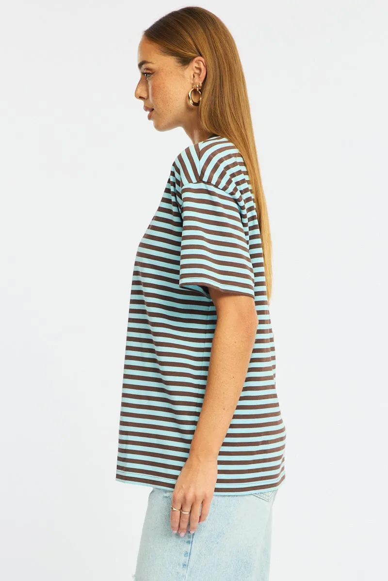 Blue Stripe Oversized Tee Short Sleeve sold by Ally Fashion product image thumbnail 4