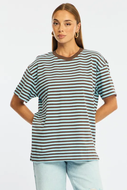 Blue Stripe Oversized Tee Short Sleeve made by Ally Fashion
