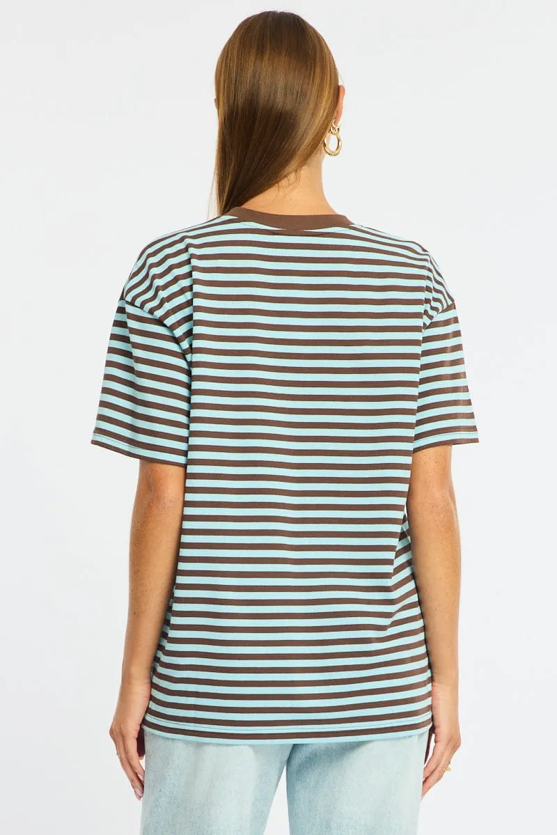 Blue Stripe Oversized Tee Short Sleeve sold by Ally Fashion product image thumbnail 5