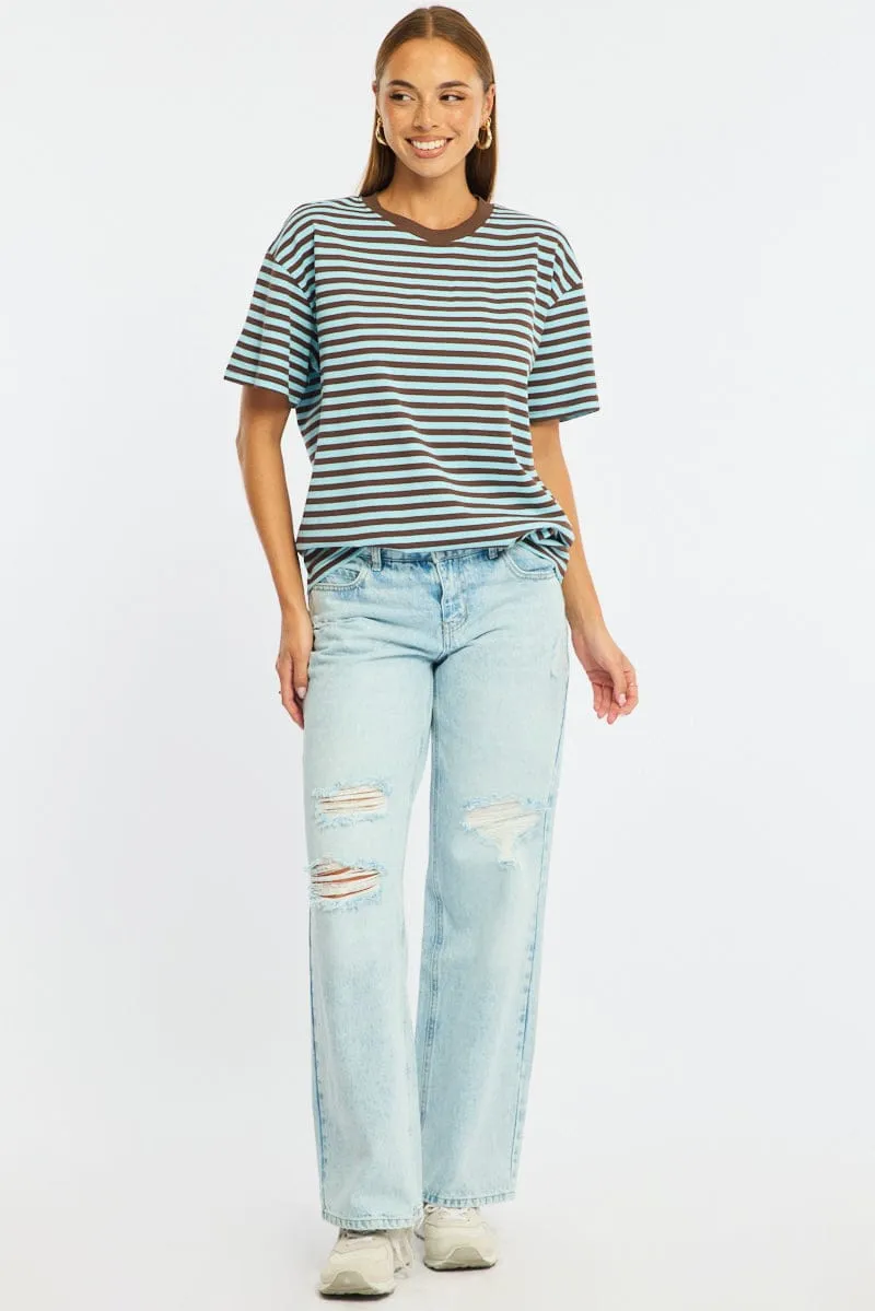 Blue Stripe Oversized Tee Short Sleeve sold by Ally Fashion product image thumbnail 2