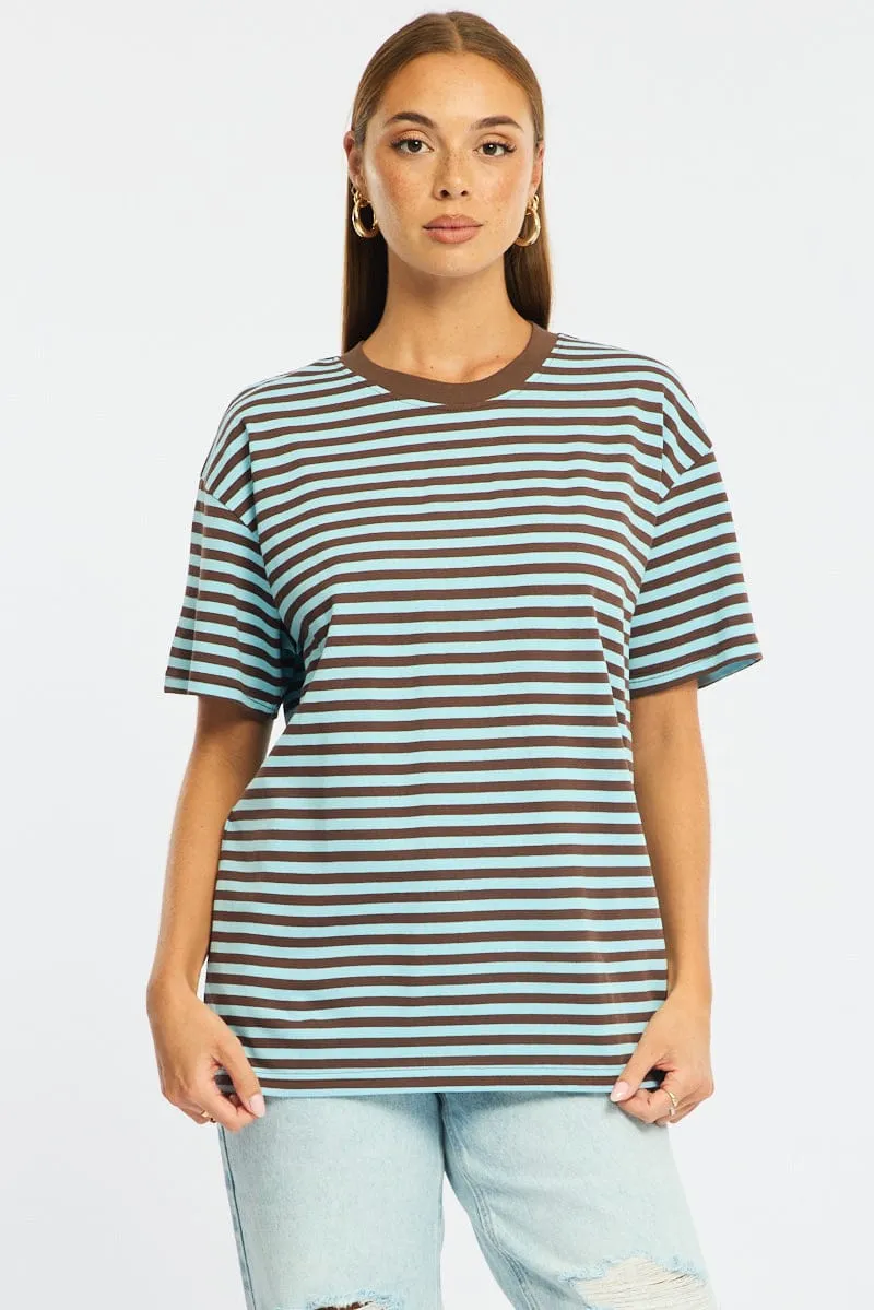 Blue Stripe Oversized Tee Short Sleeve sold by Ally Fashion product image thumbnail 3