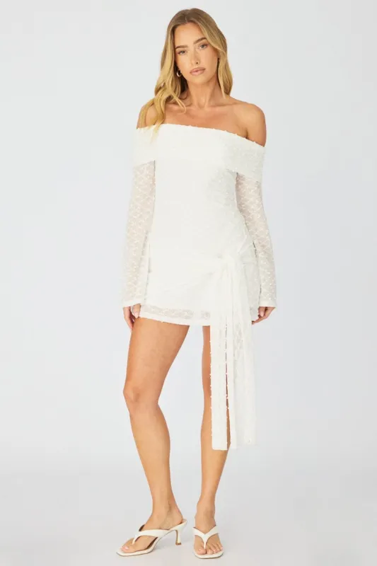 White Off Shoulder Dress Long Sleeve made by Ally Fashion