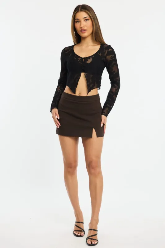 Brown Mini Skort High Rise Front Split Begaline Lined made by Ally Fashion