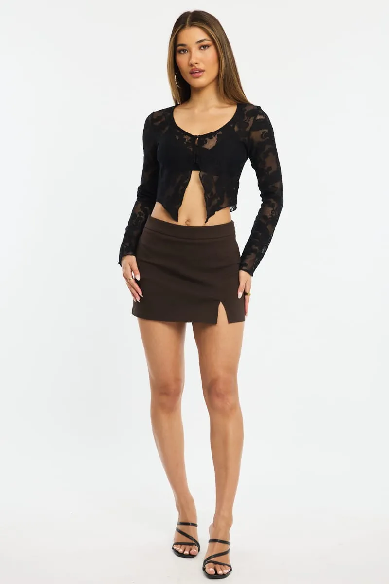 Brown Mini Skort High Rise Front Split Begaline Lined sold by Ally Fashion