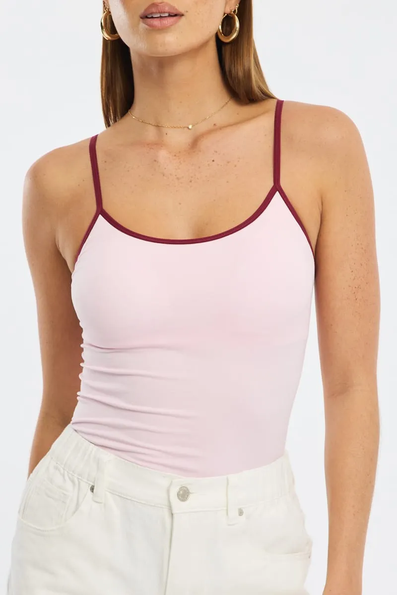Pink Singlet Top Contrast Binding Seamless sold by Ally Fashion product image thumbnail 5