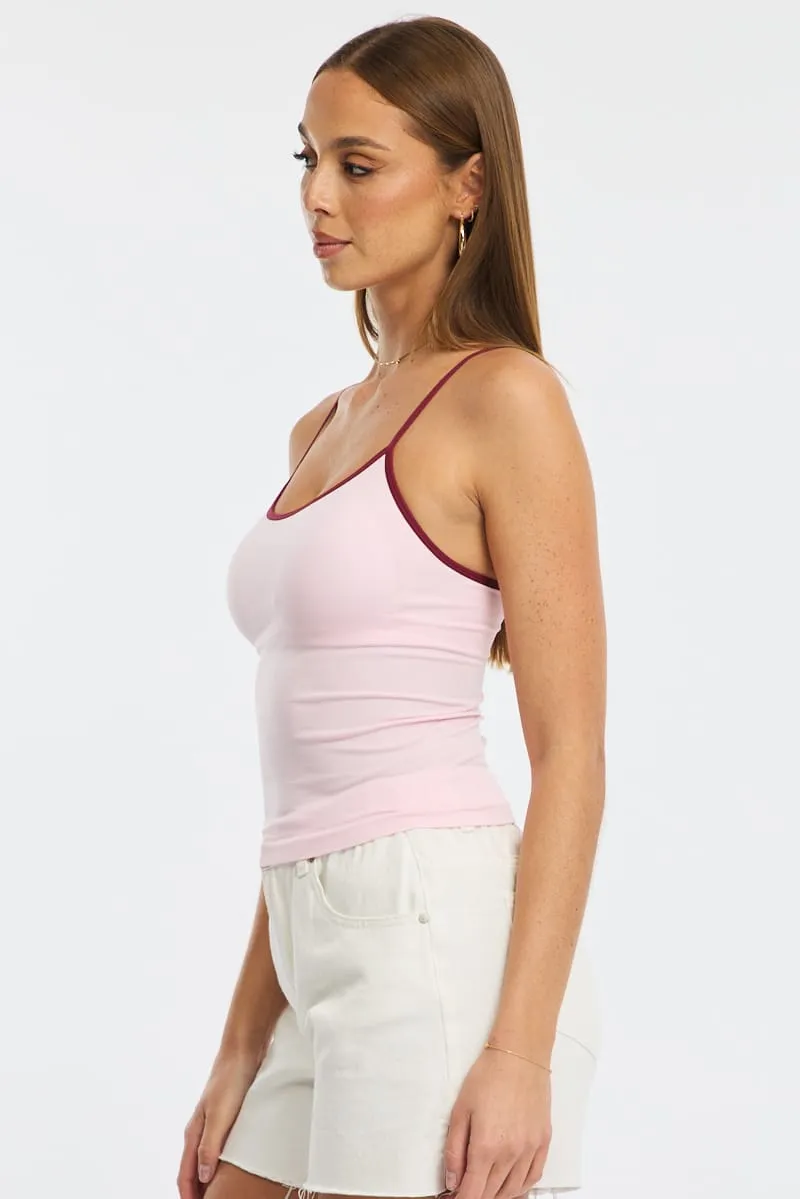 Pink Singlet Top Contrast Binding Seamless sold by Ally Fashion product image thumbnail 3