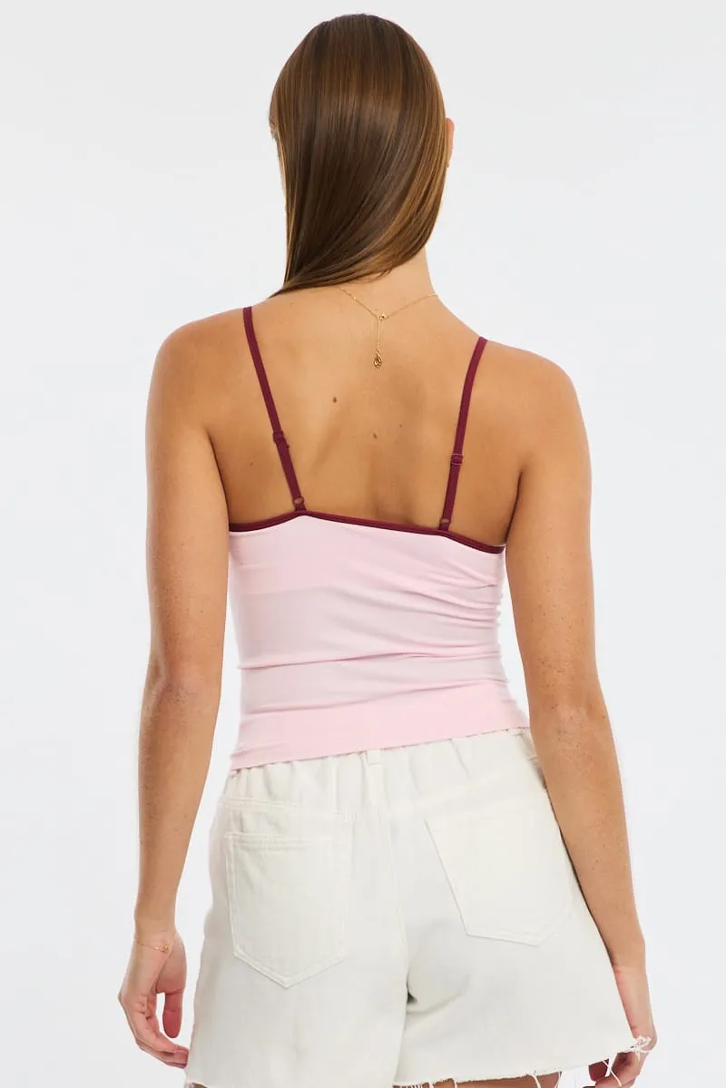Pink Singlet Top Contrast Binding Seamless sold by Ally Fashion product image thumbnail 4